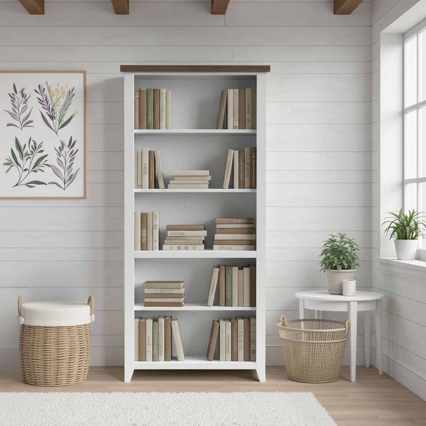 High 5 Shelf Bookcase - Jasmine Whitewash / Barnwood