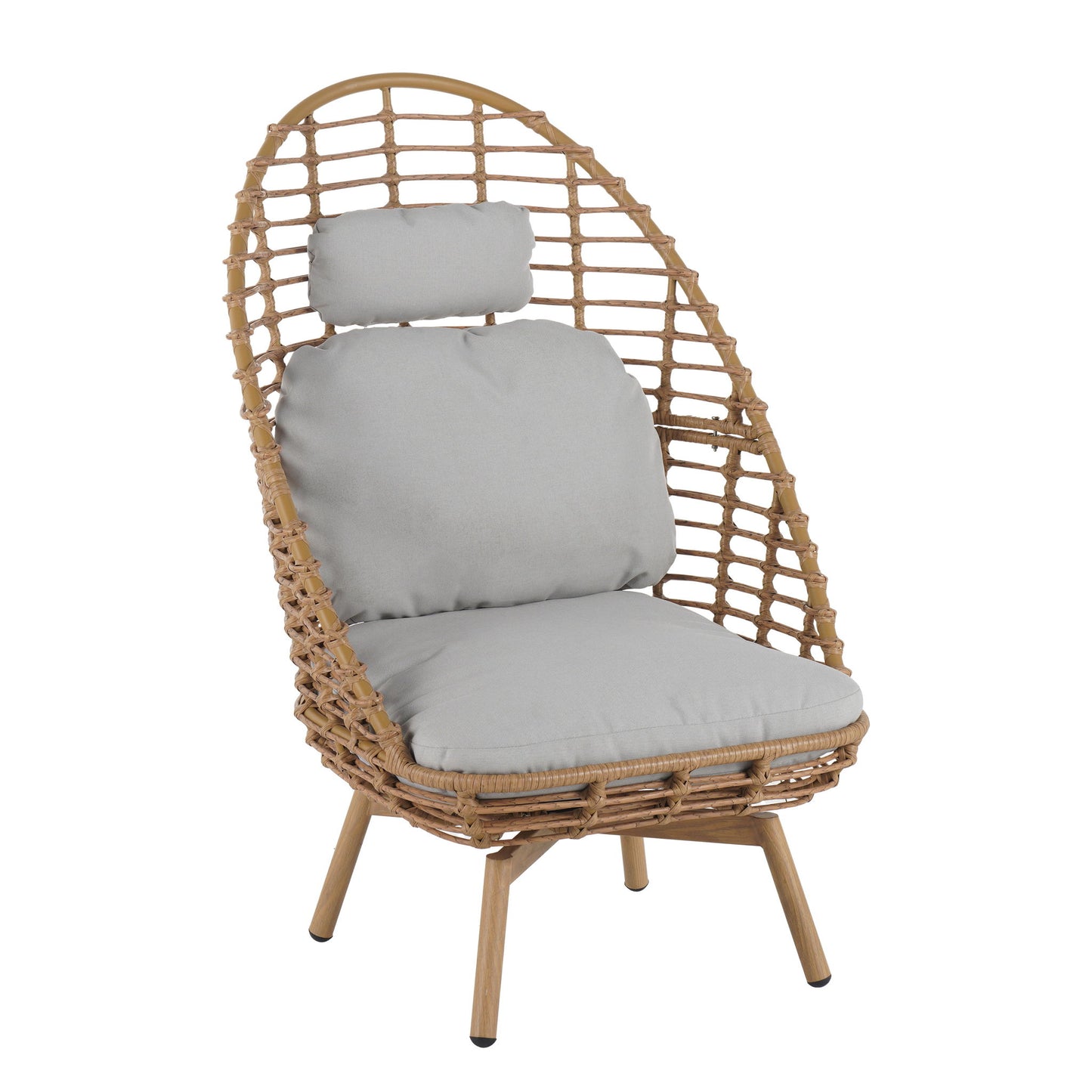 Ellis - Outdoor Wicker High Back Lounge Chair, Teak Finished Leg - Light Brown / Beige