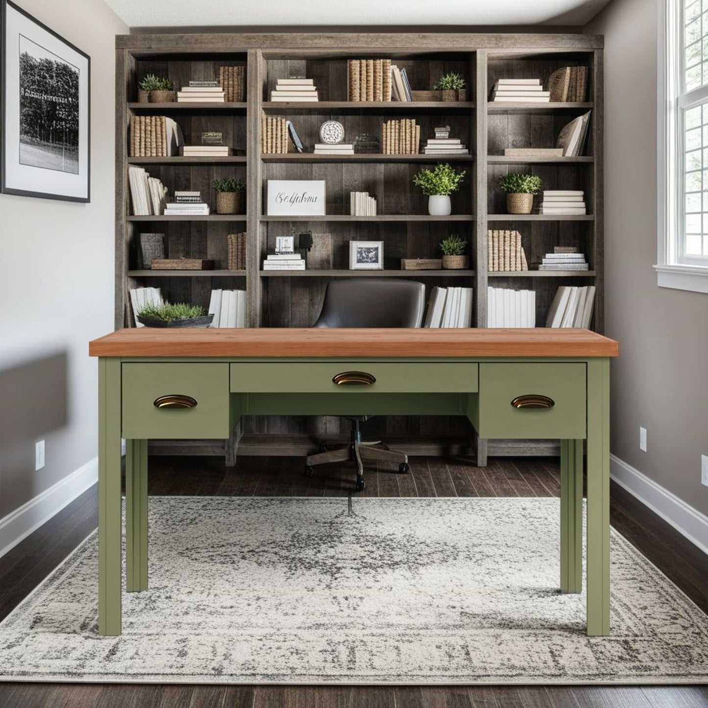 Writing Desk - Sage Green And Fruitwood
