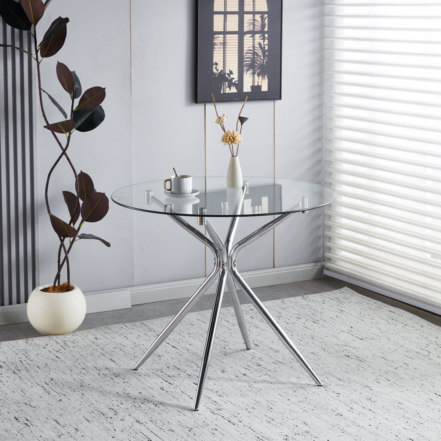 Compact Dining Table With Glass Top - Chrome
