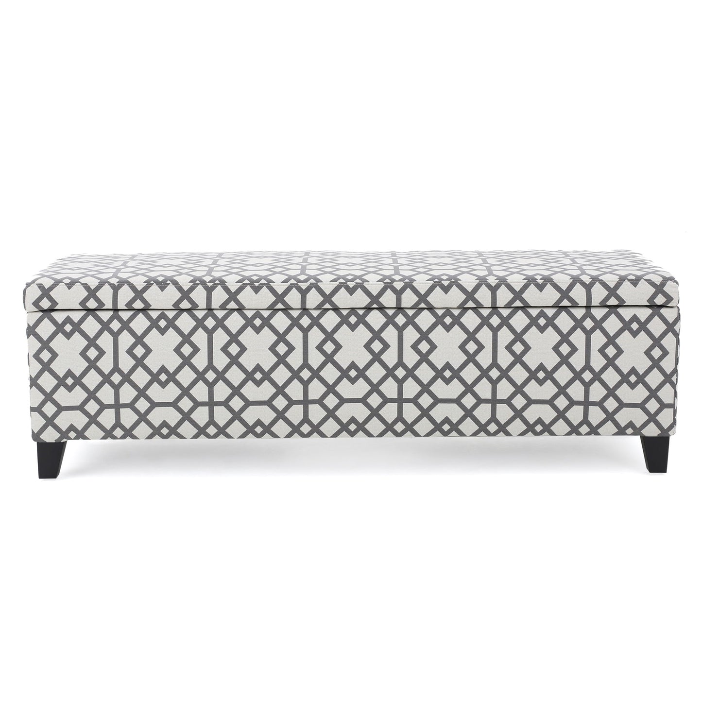 Quotient - Upholstered Storage Ottoman With Tapered Block Feet - Gray / White