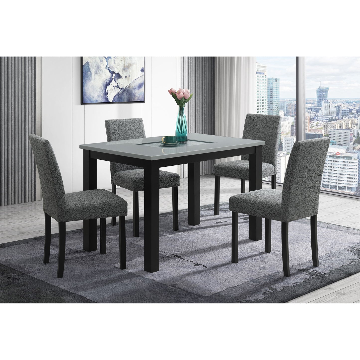 Dining Table Set With 4 Chairs, 5 Piece Set - Gray