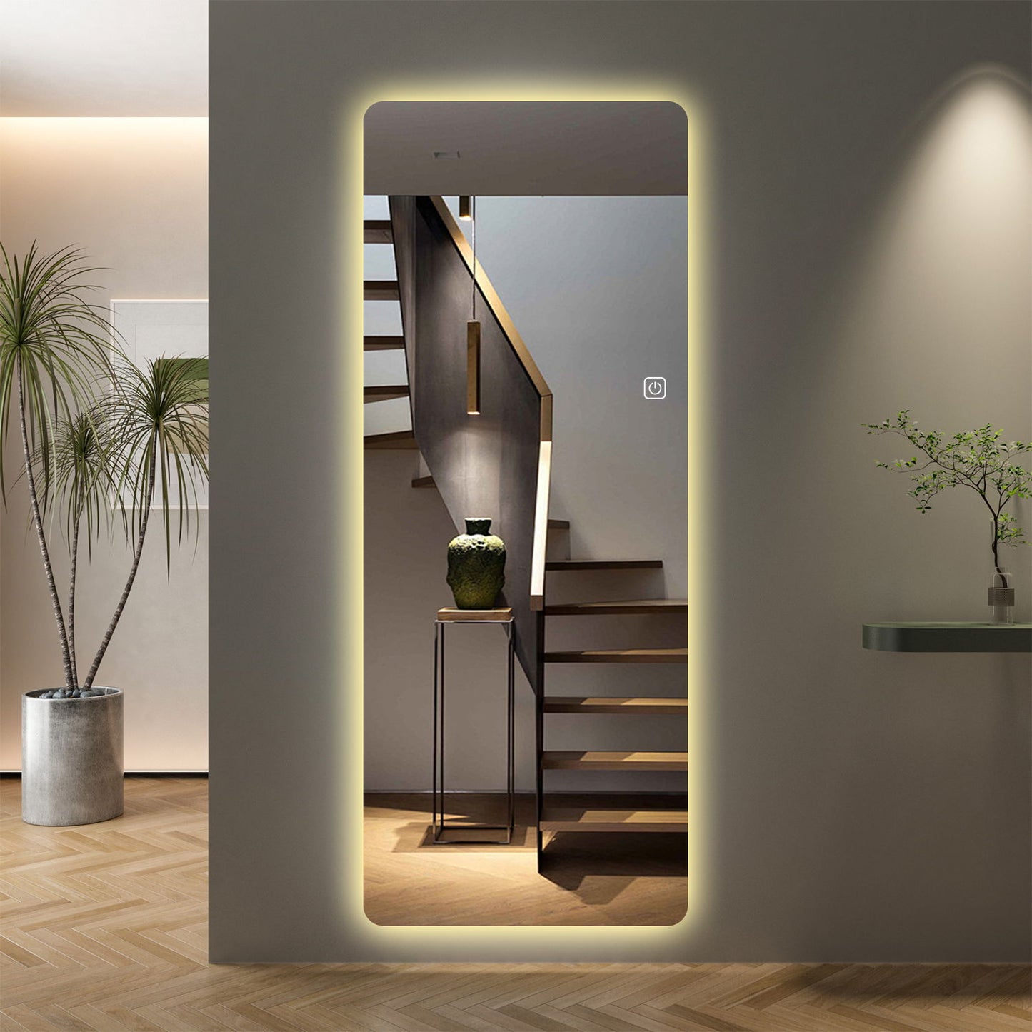 Wall Mounted Full Body Mirror With Dimming Lights Glass - Silver