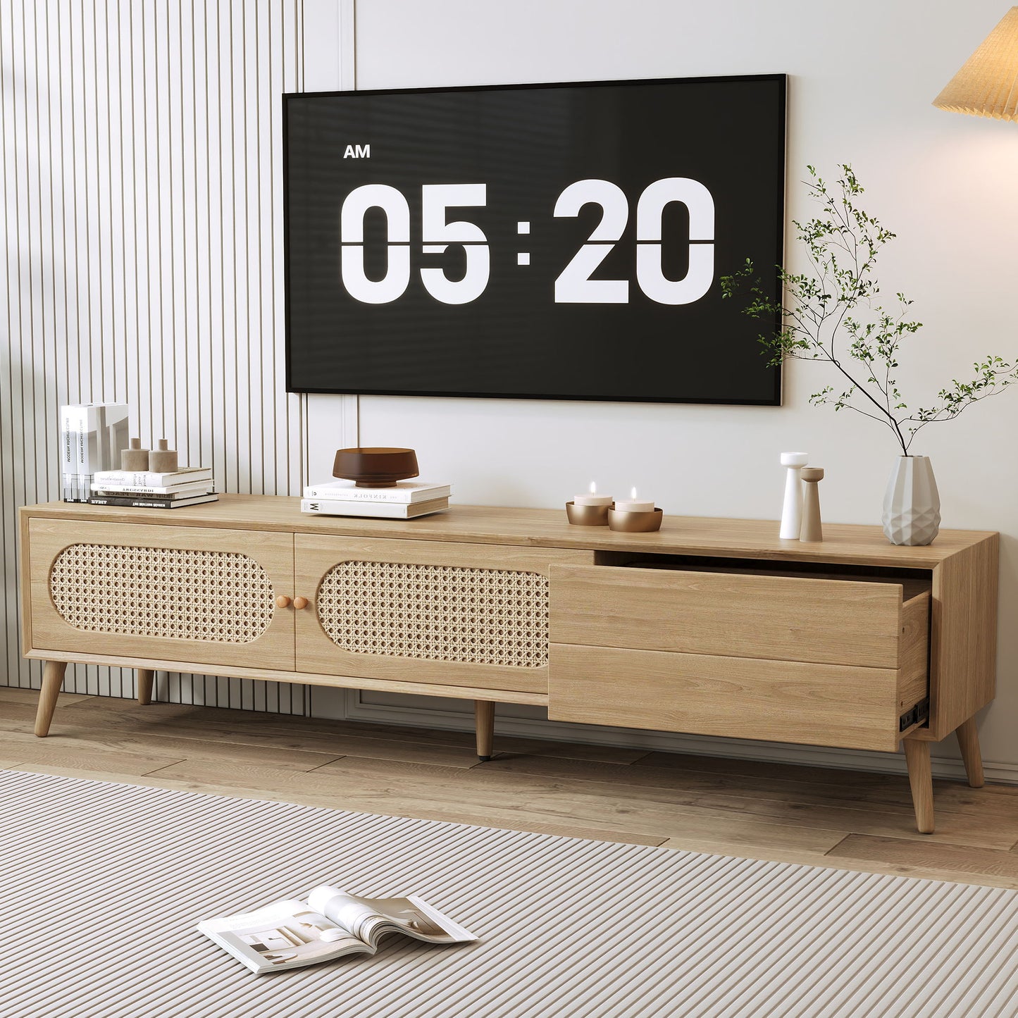 TV Stand For TVs Up To 80", Media Console, Cabinet - Natural