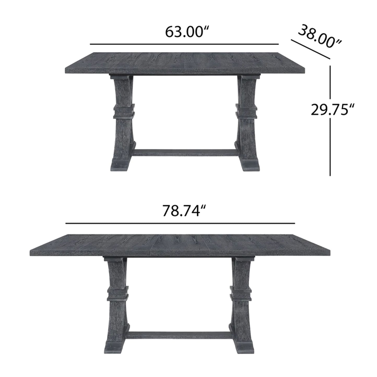 Devingo - Extendable Dining Table Rustic Style - Gray