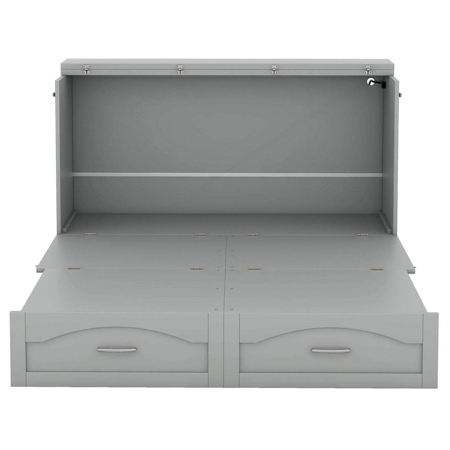 Queen Size Murphy Wall Bed With Drawer And A Set Of Sockets & USB Ports, Pulley Structure Design - Gray