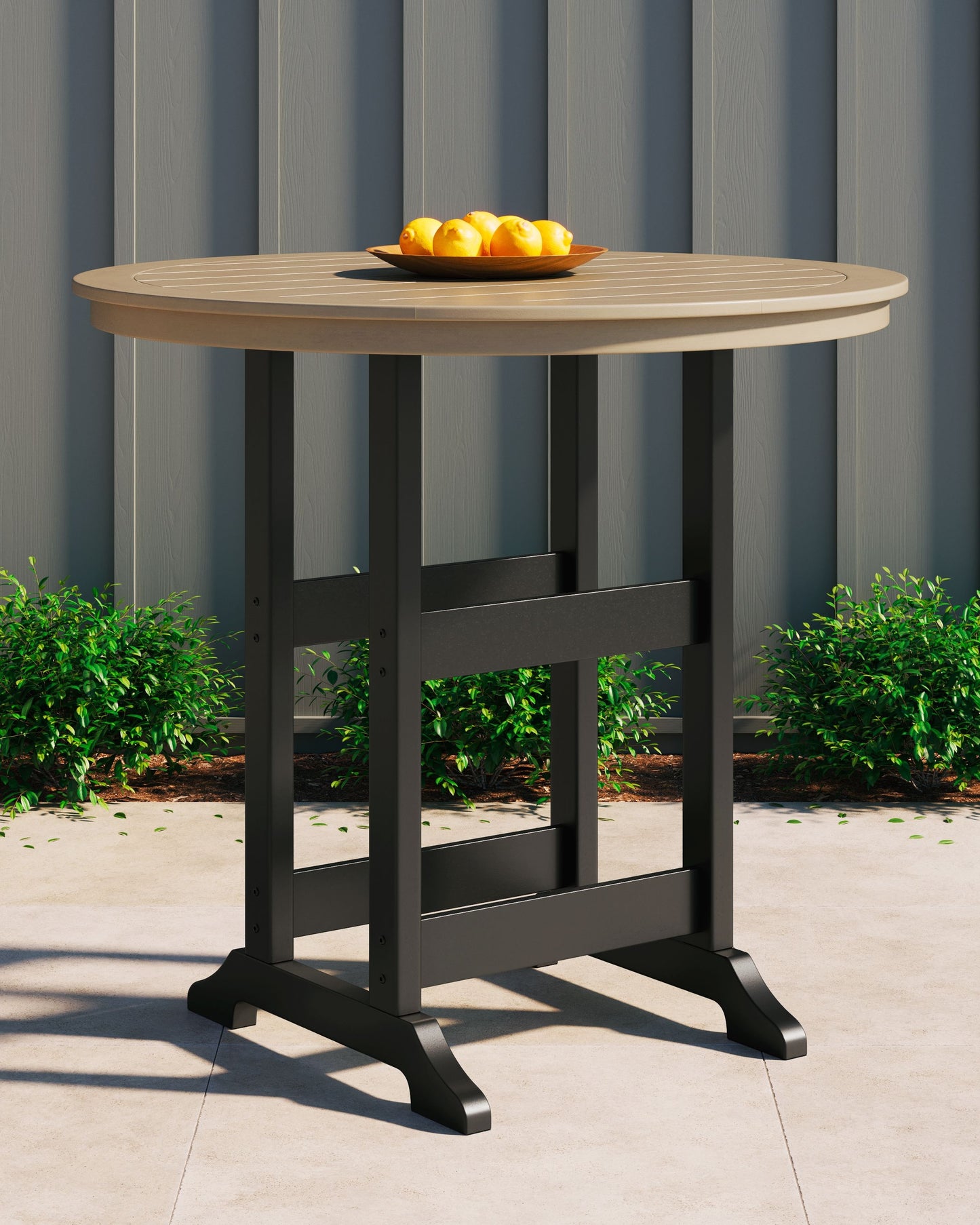 Fairen Trail - Round Bar Table w/Umb OPT - Black / Driftwood