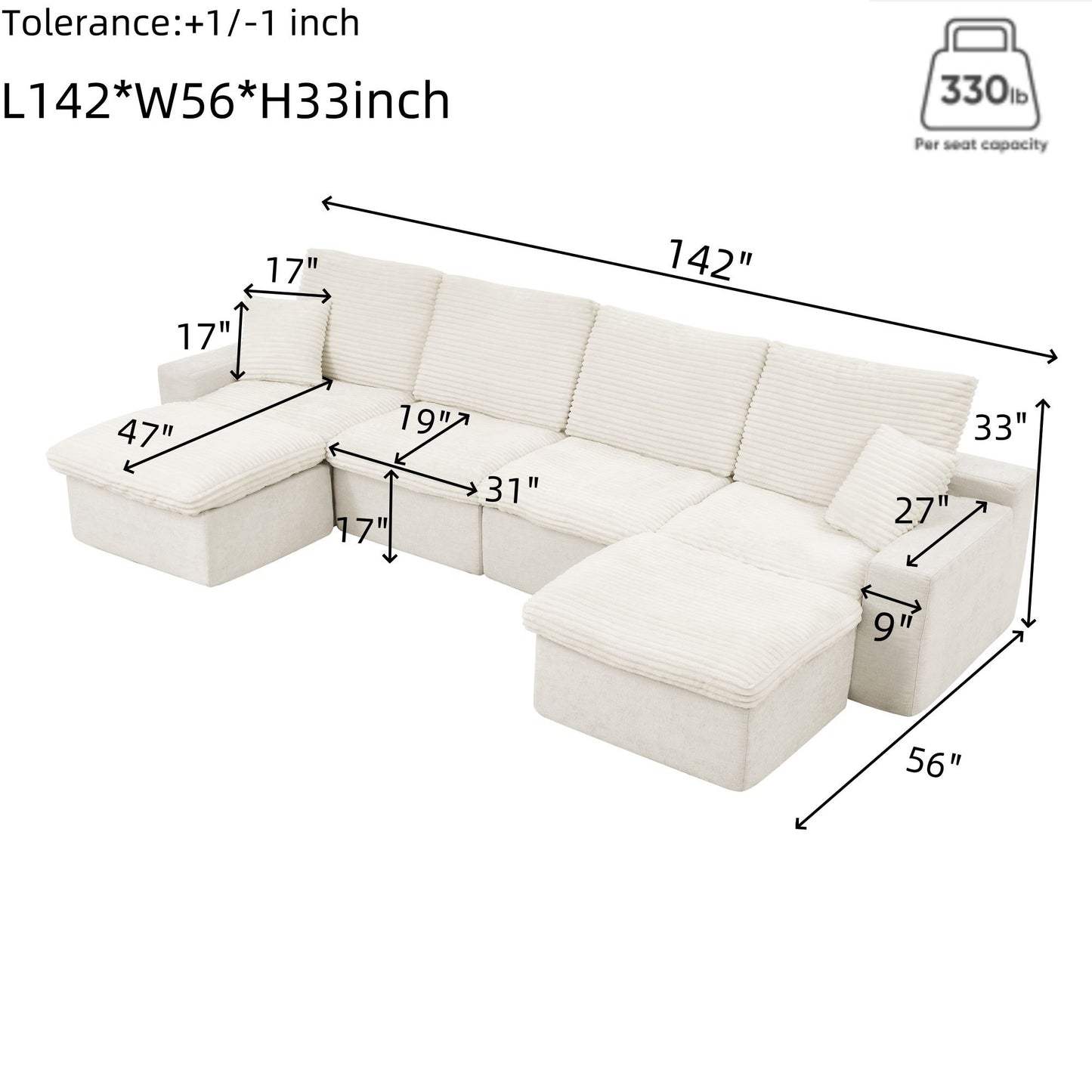 Modern Modular U Shaped Cloud Sectional Couch With Deep Seat And Comfy Chaise