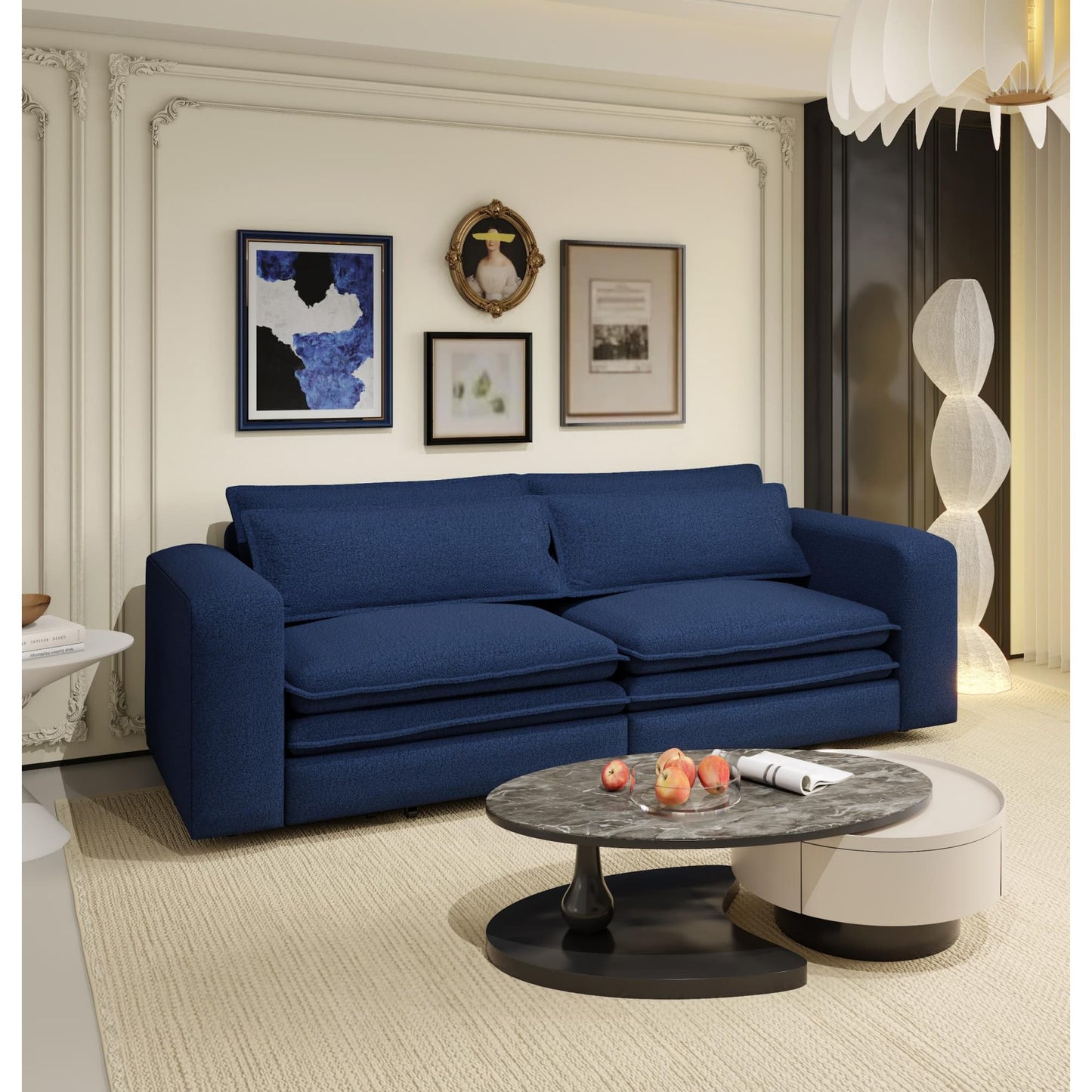 King Size Sleeper Sofa Bed, Pull Out Sofa Bed, 3 In 1 Convertible Sleeper Sofa, 3 Seat Couch With 2 Lumbar Pillows For Living Room - Blue