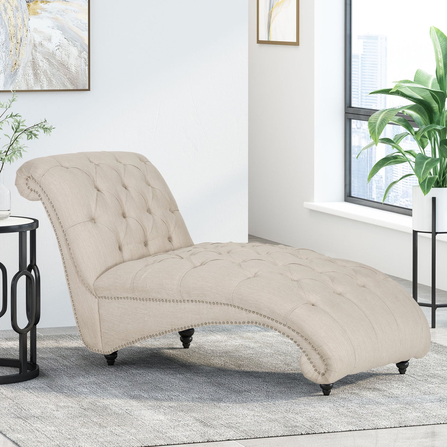 Chaise Lounge With Button Tufted Diamon Stitch