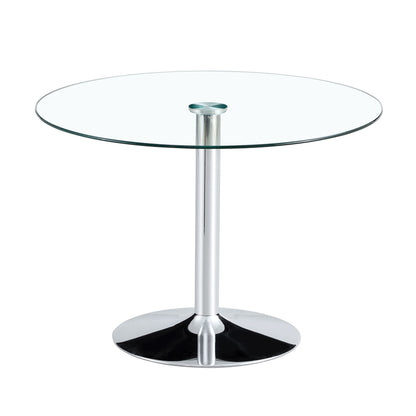Modern Minimalist Circular Dining Table With Glass Top And Electroplated Metal Legs For Restaurants And Living Rooms - Silver / Transparent