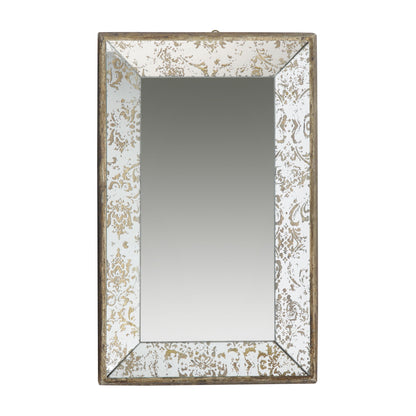 Antique Rectangle Mirror With Floral Accents, Mirrored Display Tray, Hanging Wall Mirror
