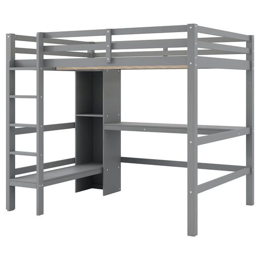 Loft Bed With Built In Desk And Multifunction Shelves
