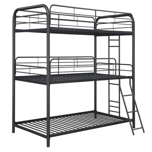 Modern Triple Bunk Bed, Twin / Twin / Twin, Durable Metal Frame - Black