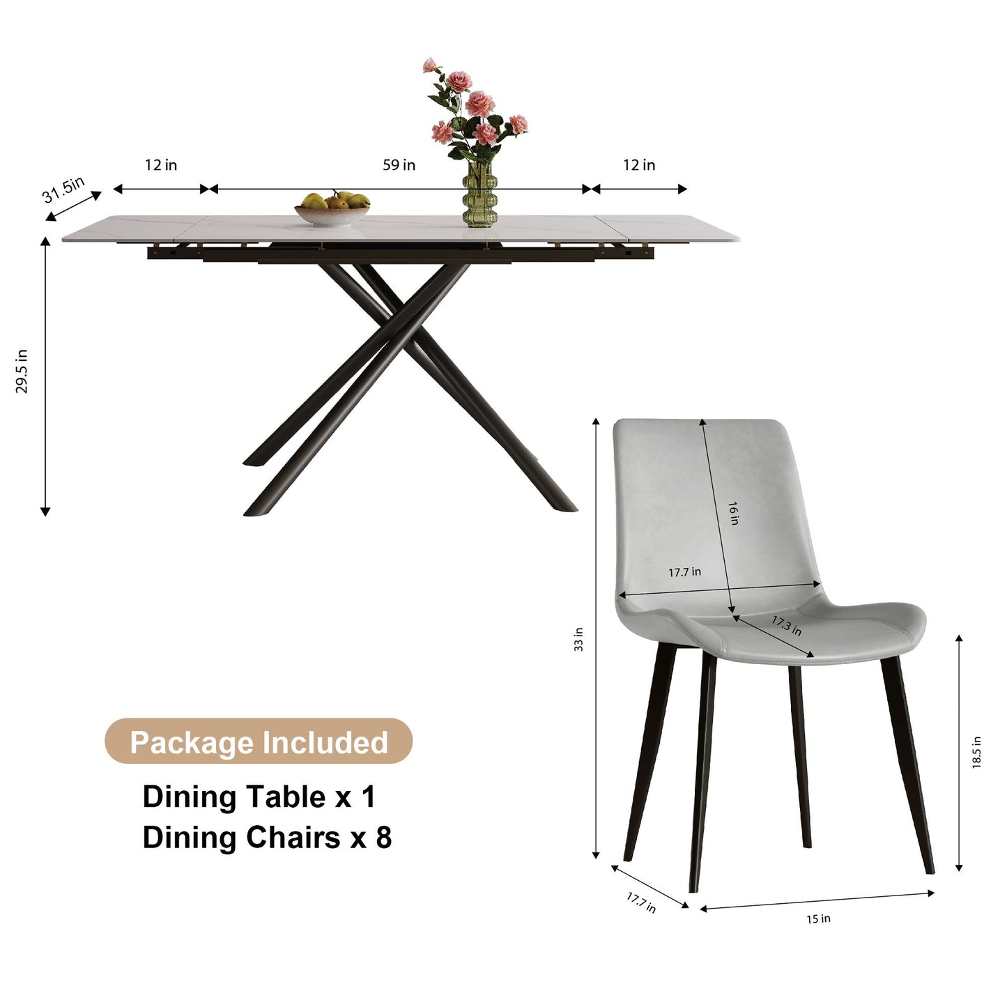 Retractable Sintered Stone Dining Table Set With Chairs