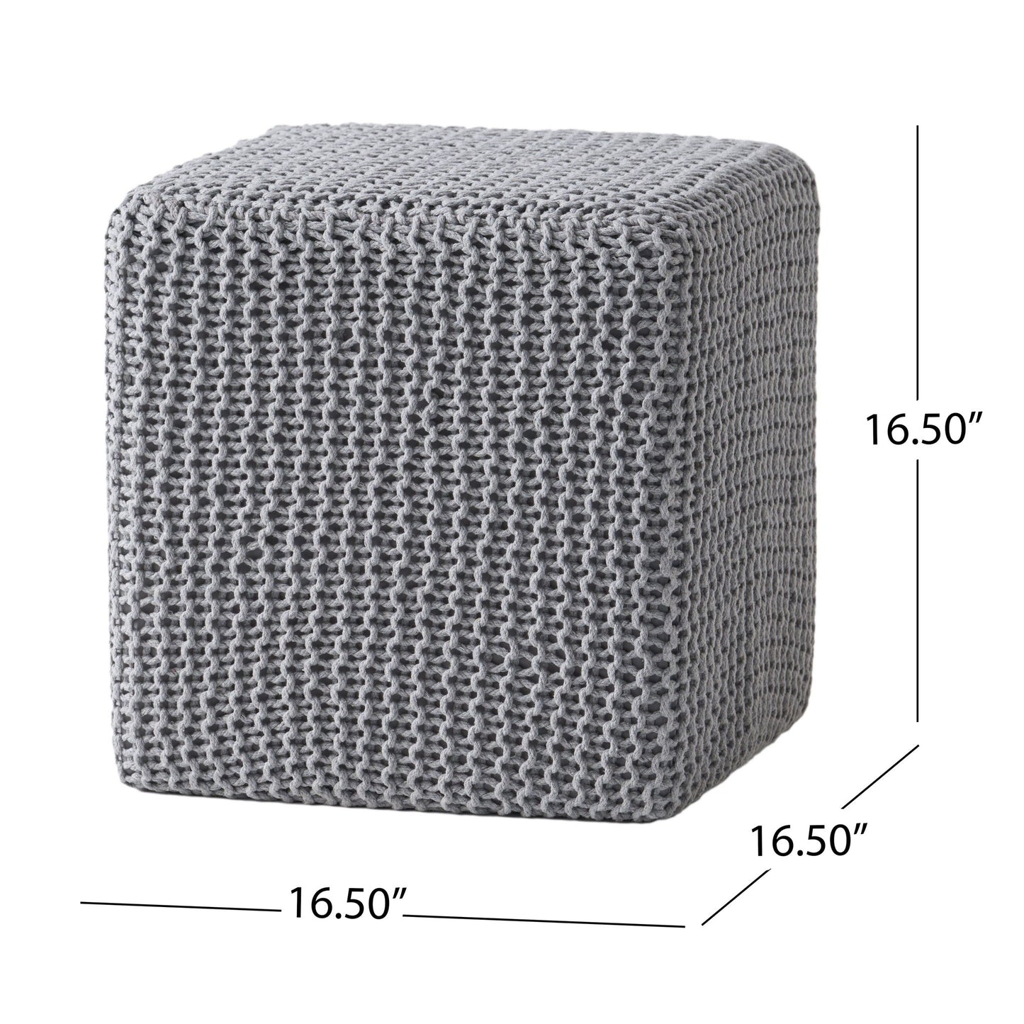 Chabani - Indoor Modern Knitted Fabric Cube Pouf Ottoman - Light Gray