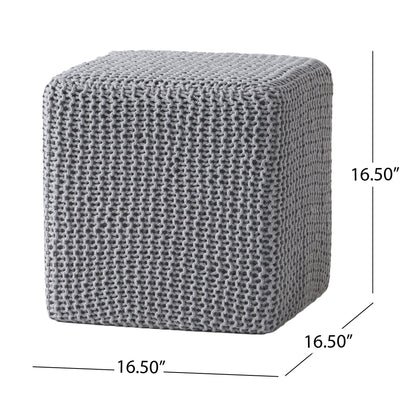Chabani - Indoor Modern Knitted Fabric Cube Pouf Ottoman - Light Gray