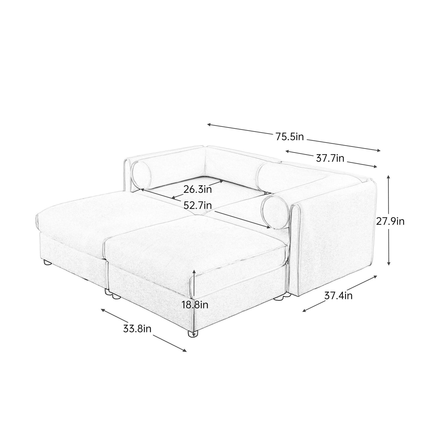 Contemporary Elegant White Chenille Sofa With Storage And Ottoman