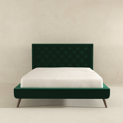 Dillon - Velvet Platform Bed Queen Size - Green