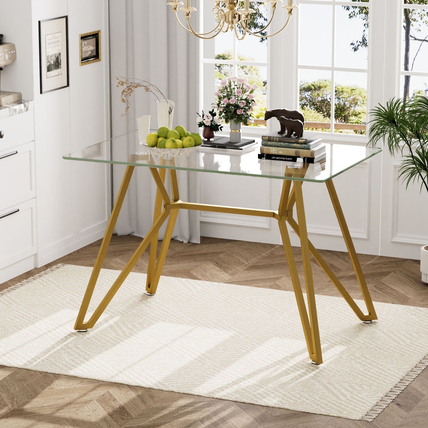 Modern Glass Dining Table With Metal Legs