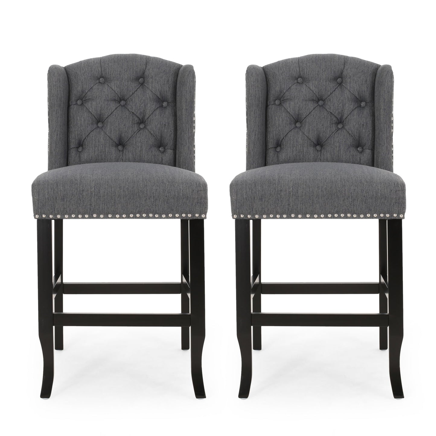 Vienna - Fabric Tufted Counter Stool With Nailhead Accents (Set of 2)