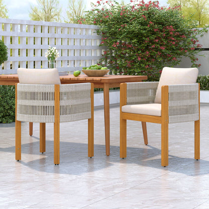 Outdoor Dining Chairs & Rope Handles (Set of 2) - Beige / Teak