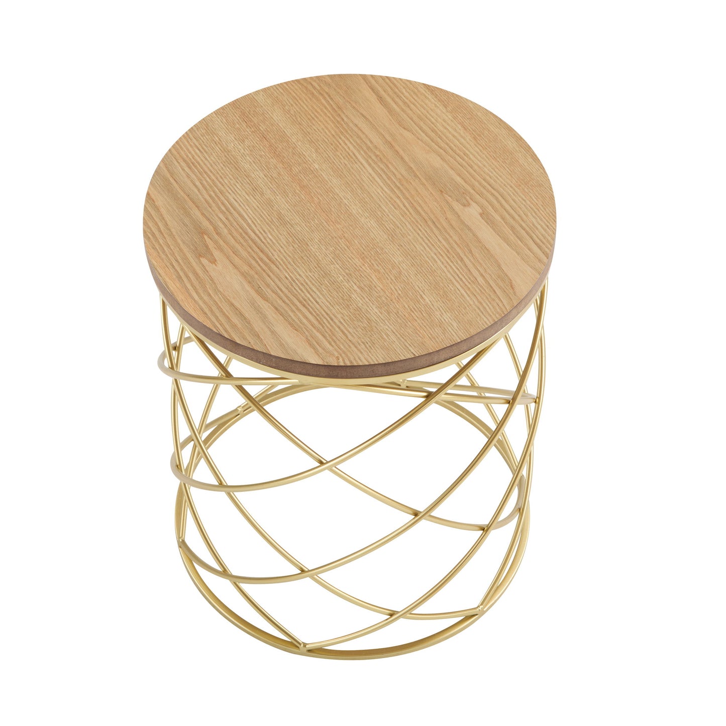 Contemporary Golden Side Table With Top And Metal Frame - Natural / Gold