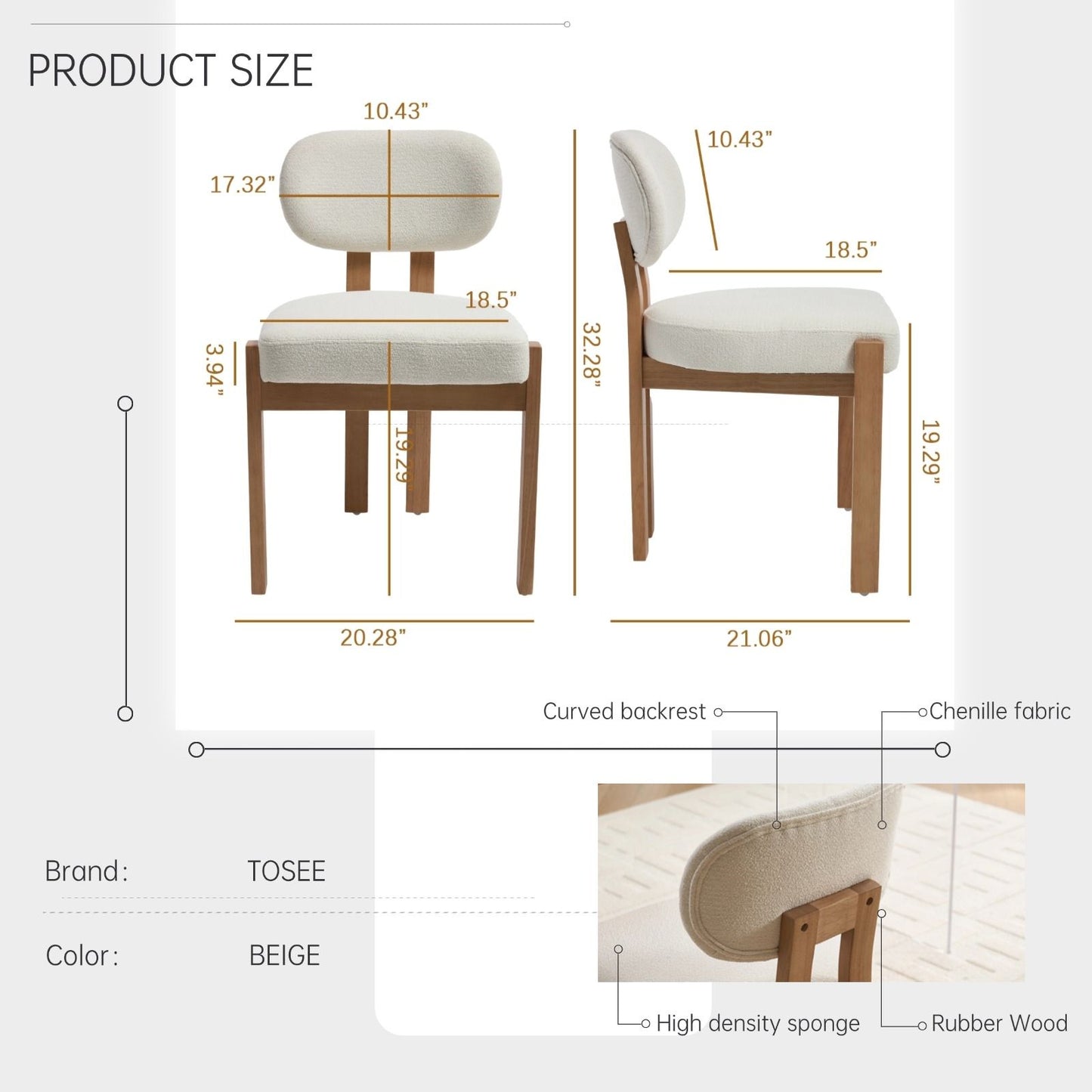 Dining Chairs With Ergonomic Backrest And Adjustable Feet (Set of 2)