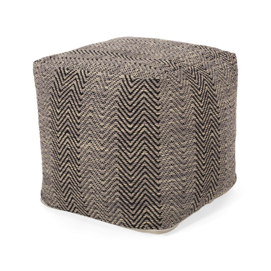 Barracuda - Handcrafted Cotton Pouf With Chevron Pattern - Brown / Beige