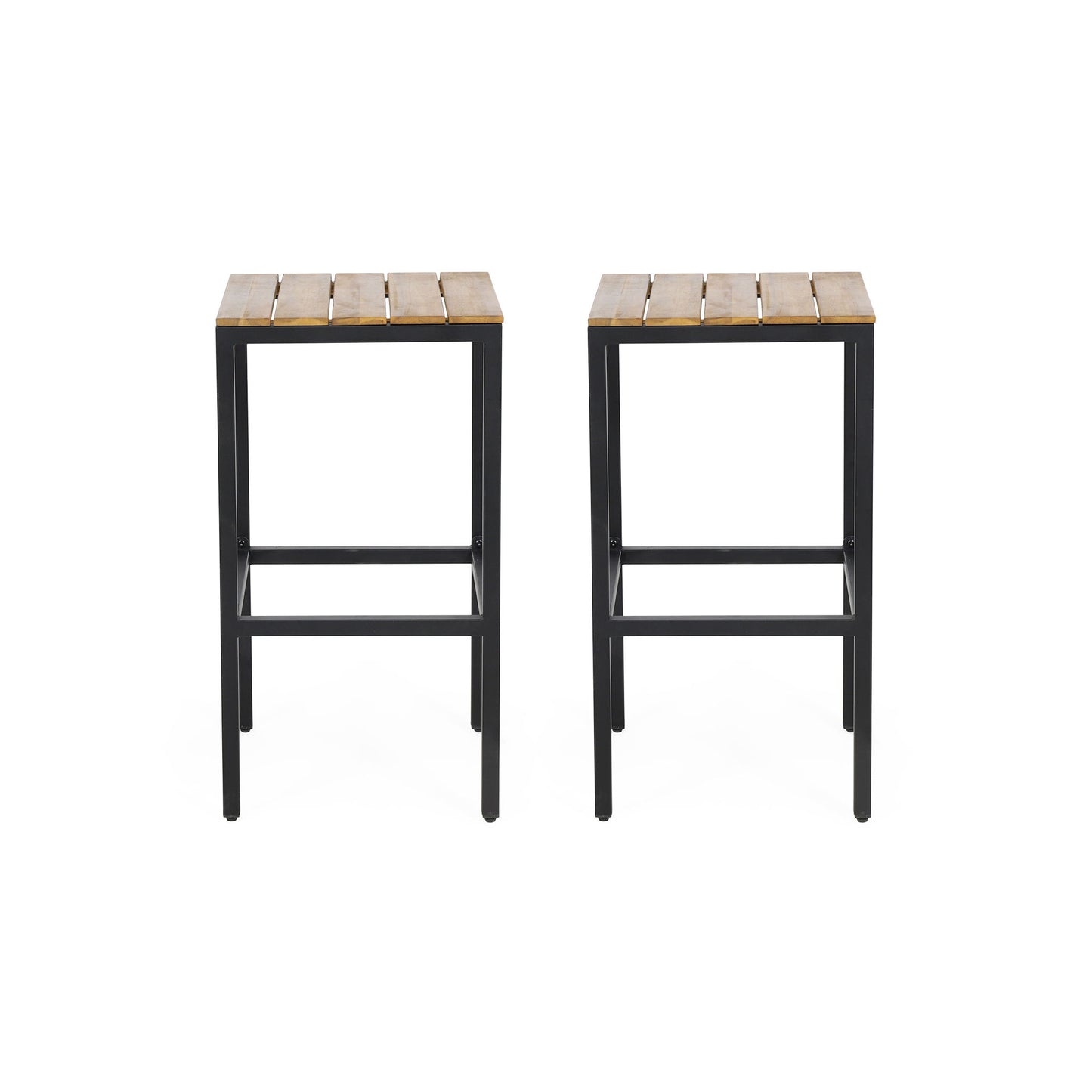 Outdoor Bar Stool With Slat Design And Metal Frame (Set of 2)
