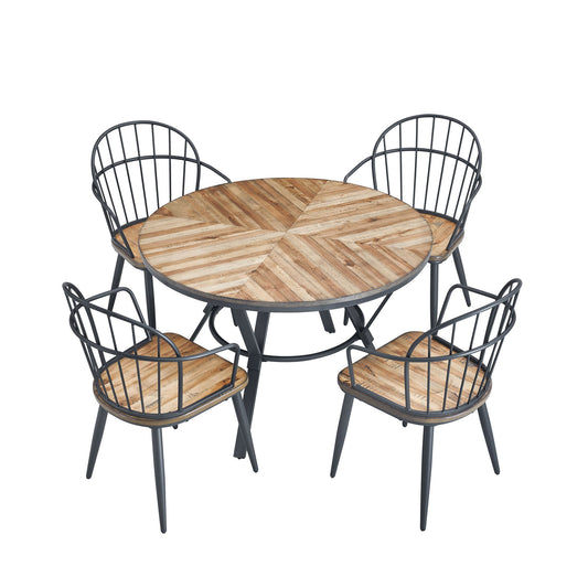 Contemporary Indoor Dining Set With Metal Legs, Birch, And Metal - Black / Natural