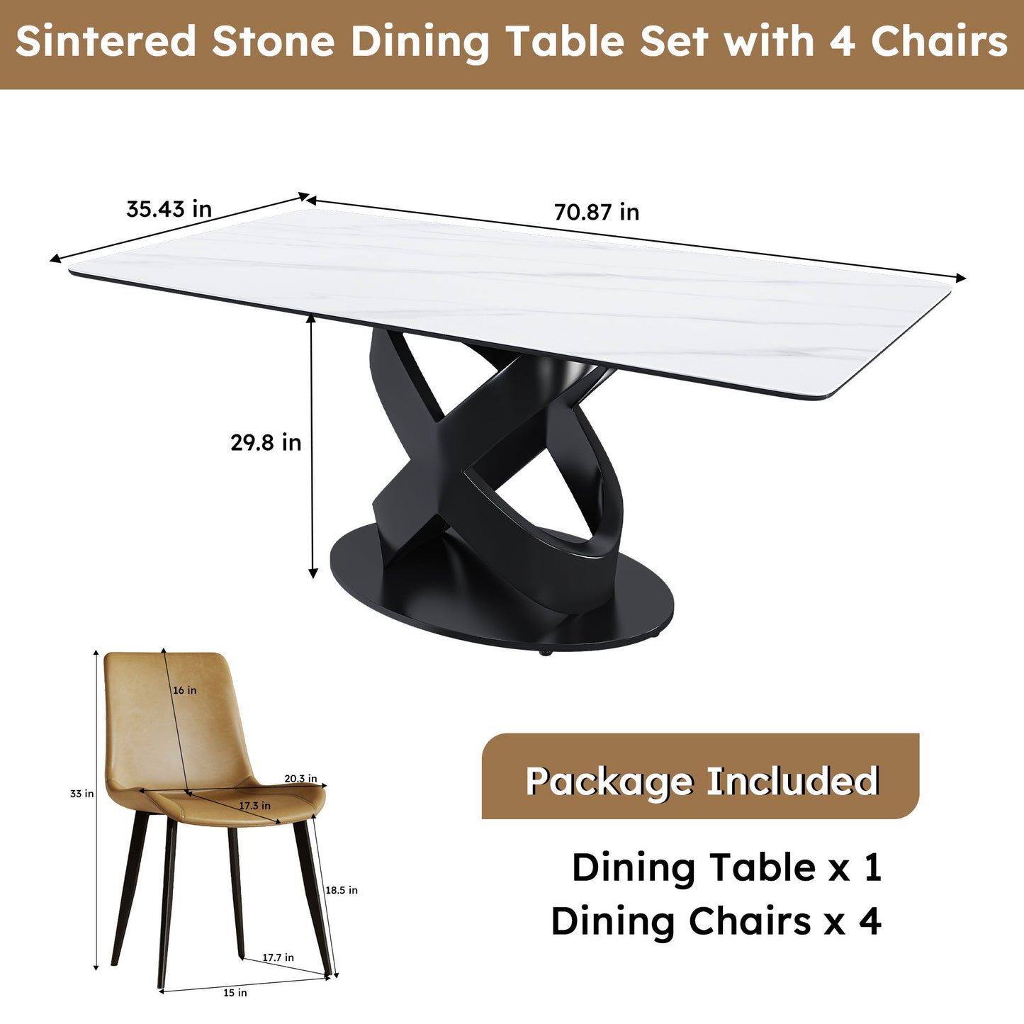 Rectangular Dining Table, For Dinner Party, 4 Chairs - Black / White