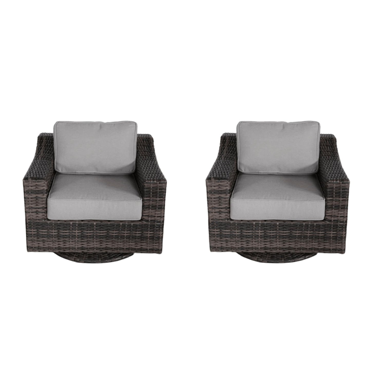 Contemporary Outdoor Swivel Patio Chair With Cushions (Set of 2) - Brown