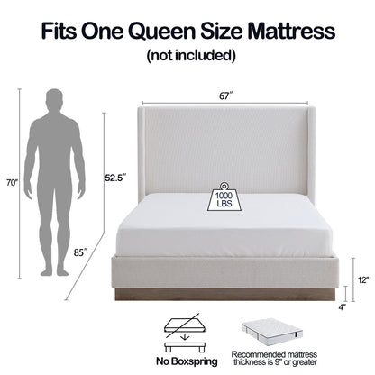 Hosford - Minimalist Upholstered Wingback Bed With Wood Base Platform