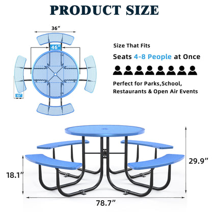 Round Outdoor Steel Picnic Table 46" With Umbrella Pole - Blue