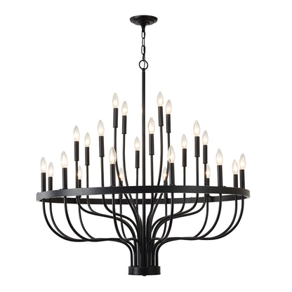 24 Light Chandelier Industrial Iron Candle Chandelier Modern Suspended Farmhouse Chandeliers Pendant Light Fixtures For Dining Room Bedroom Living Room Kitchen Island Foyer E12 Bulb (No Include) - Black