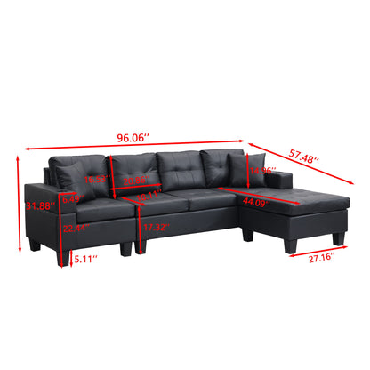 Modern Sectional Sofa Set With L Shape Chaise Lounge, Cup Holder, 4 Seat - Black