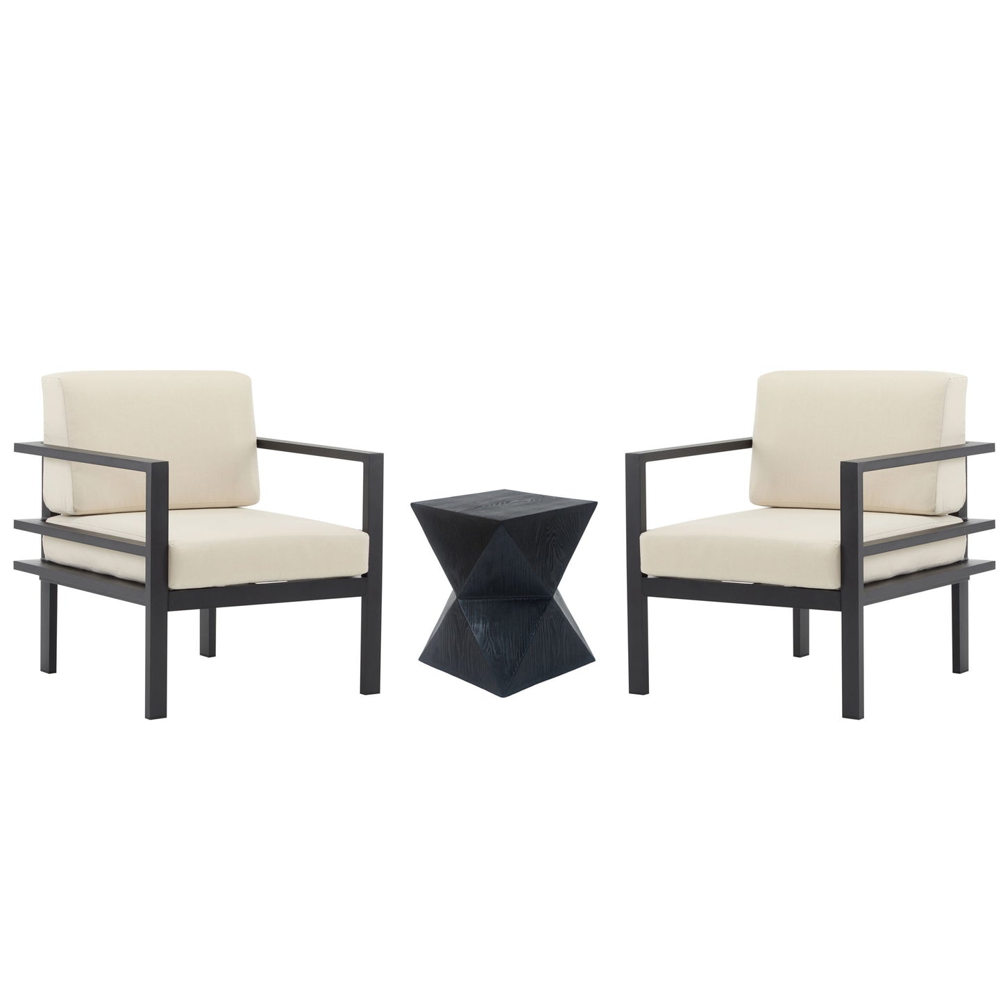 Modern 3 Piece Outdoor Patio Seating Set With Aluminum Frame And Weather Resistant Cushions - Beige / Gray