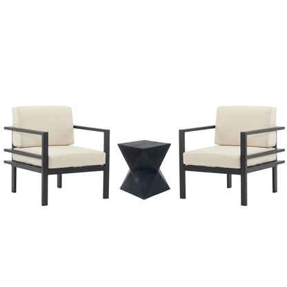 Modern 3 Piece Outdoor Patio Seating Set With Aluminum Frame And Weather Resistant Cushions - Beige / Gray