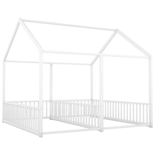 Metal Twin Size House Platform Beds 2 Shared Beds - Antique White