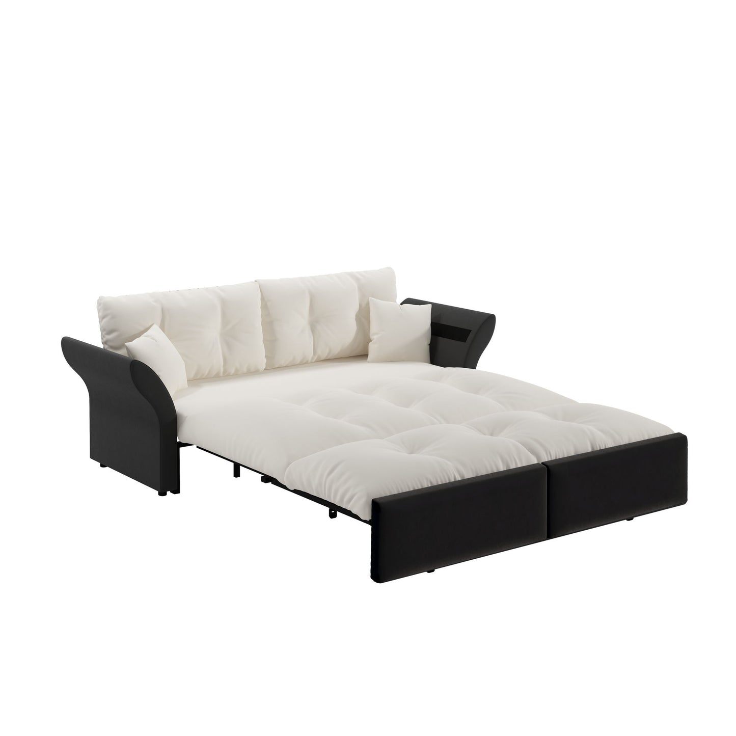 Queen Pull Out, 3 In 1 Convertible Sleeper Tufted Sofa & 2 Soft Pillows