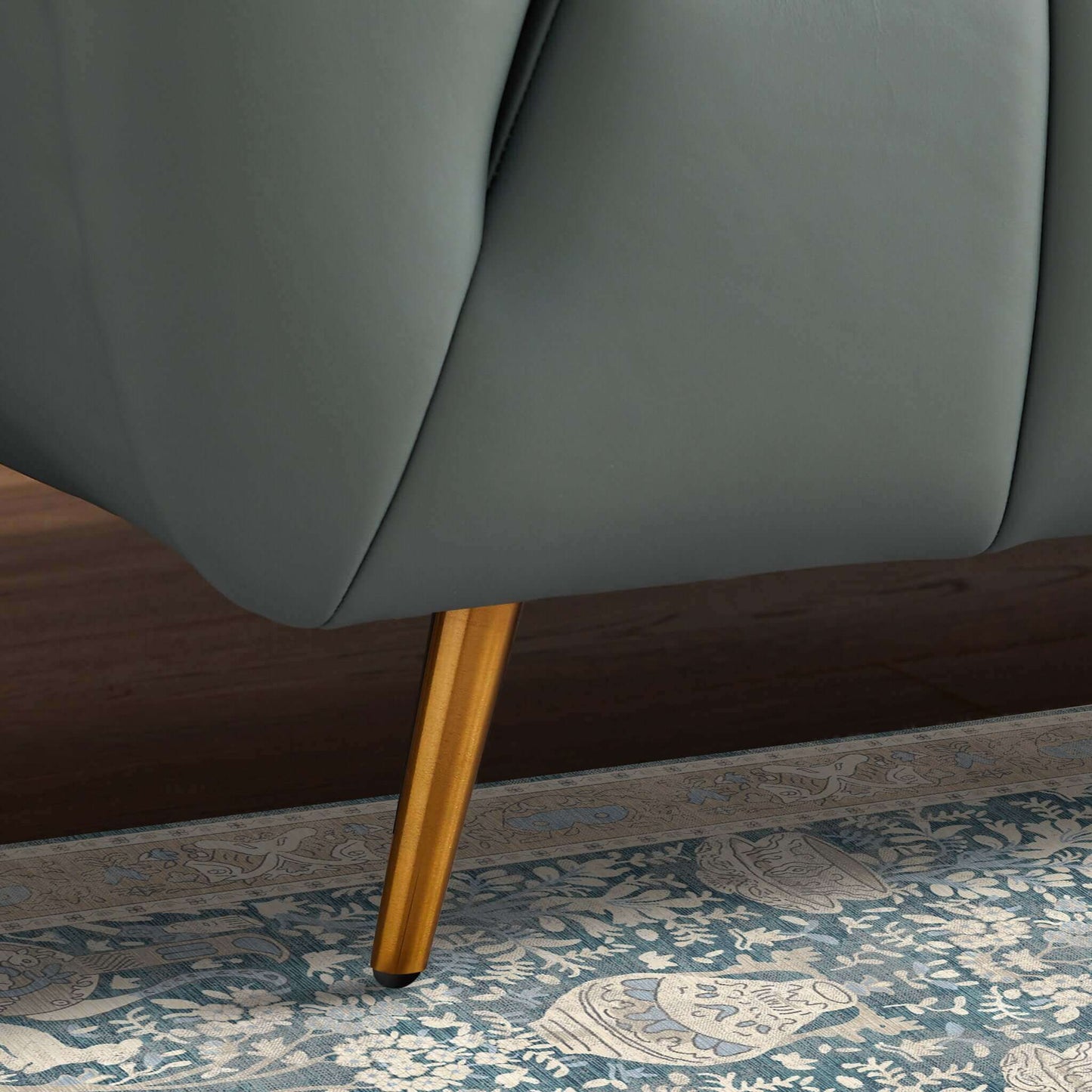 Lamattina - Genuine Italian Leather Channel Tufted Sofa - Dusty Blue / Pewter