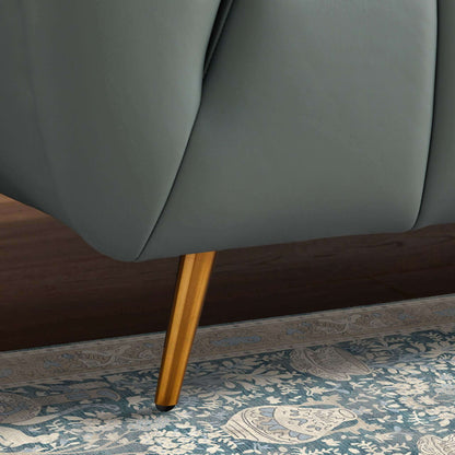 Lamattina - Genuine Italian Leather Channel Tufted Sofa - Dusty Blue / Pewter