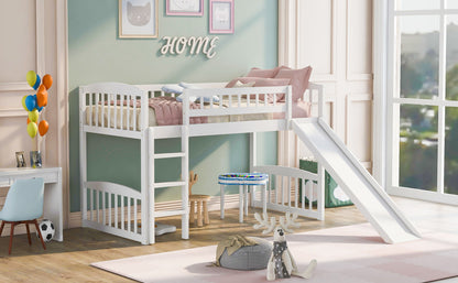 Twin Size Loft Bed With Slide And Ladder - White