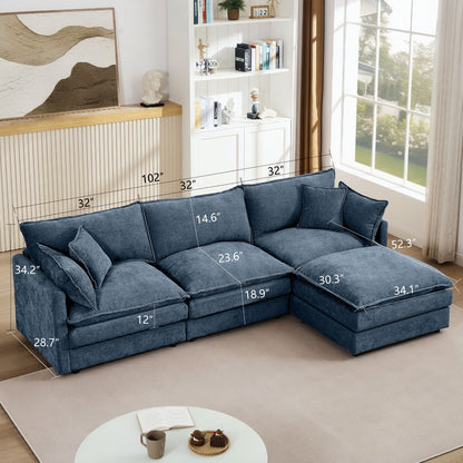 Modular L-Shaped Sectional Sofa With Movable Ottoman