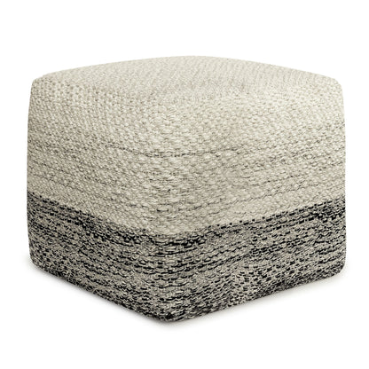 Macie - Square Woven Outdoor / Indoor Pouf - Gray / White