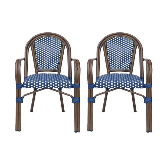 Bistro Chair With 2 Toned Checkered Pattern, (Set of 2) - White / Navy
