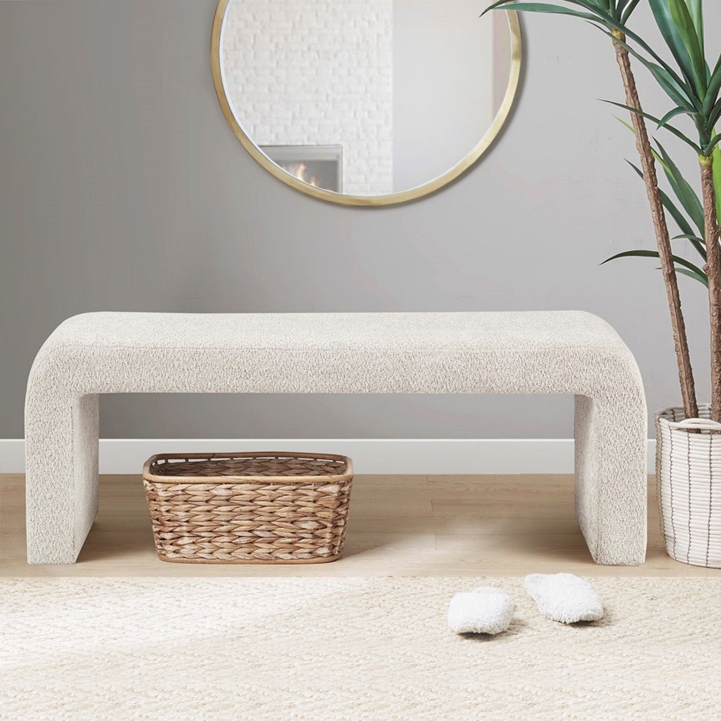 Modern Waterfall Bench - Cream