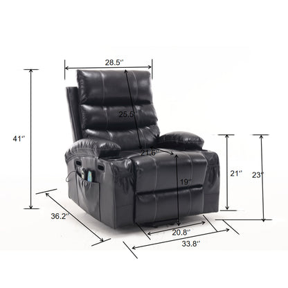 Large Size Electric Power Lift Recliner Chair Sofa, 8 Point Vibration Massage And Lumber Heat, Remote Control, Side Pockets And Cup Holders - Black