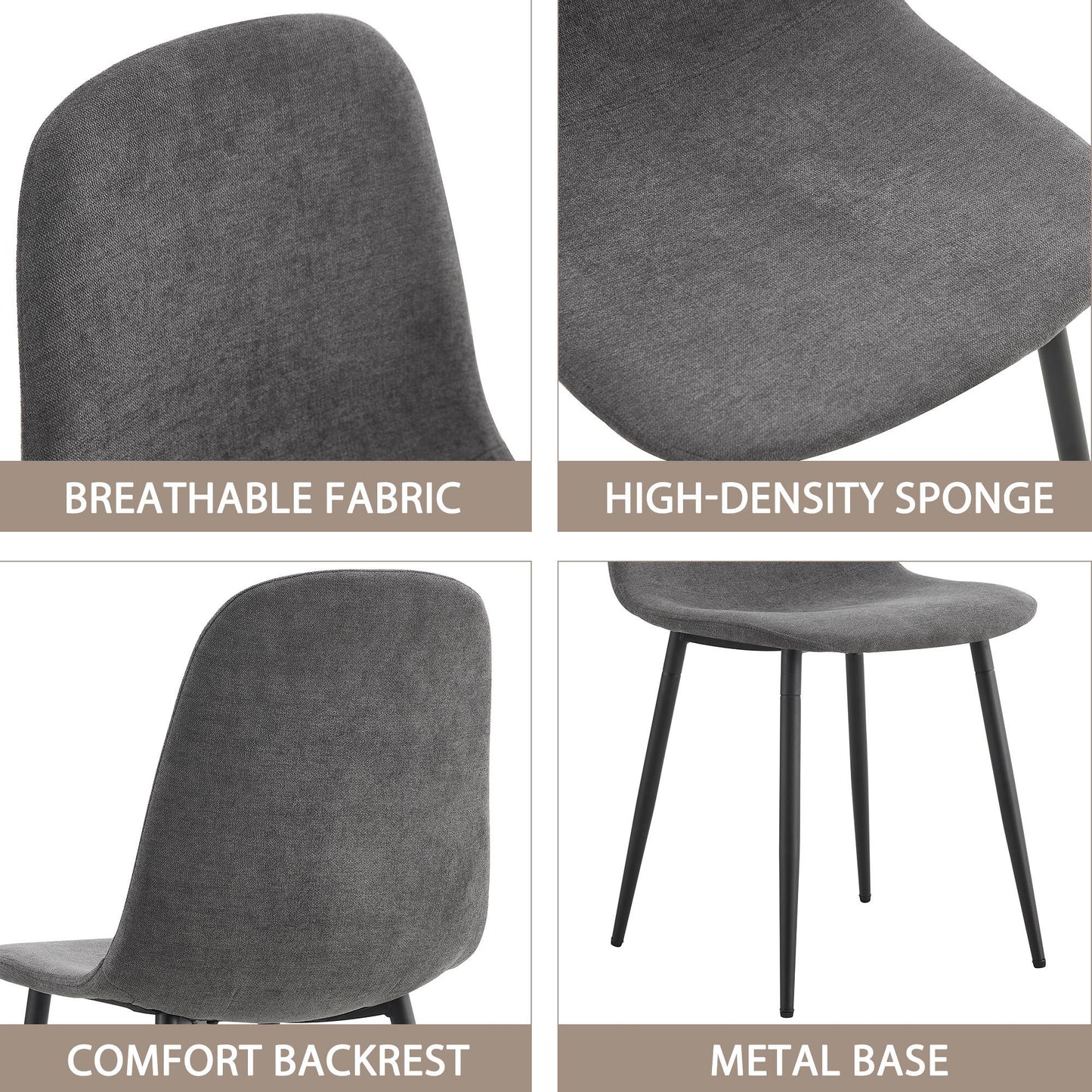 Modern Medieval Style Cushioned Side Chairs Set With Black Metal Legs For Kitchens